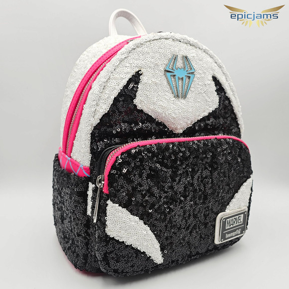 Loungefly Marvel Spider-Man Spider-Gwen Sequin White Mini Backpack Bag New - Picture 3 of 10